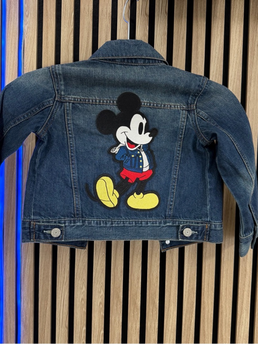 Disney Dark Blue Denim Jacket with Mickey Patch and Yellow Accents